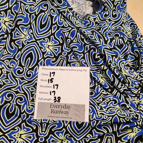 Laundry Faux Wrap Dress Size 8 Stretch Jersey Knit Blue multi - Picture 7 of 7